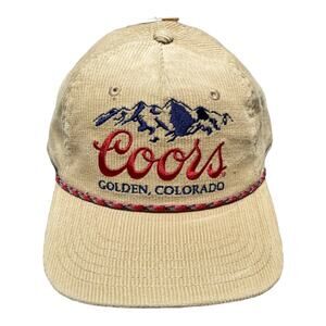 Coors Rocky Mountains Logo Beer Colorado Beige Corduroy Snapback Rope Cap Hat